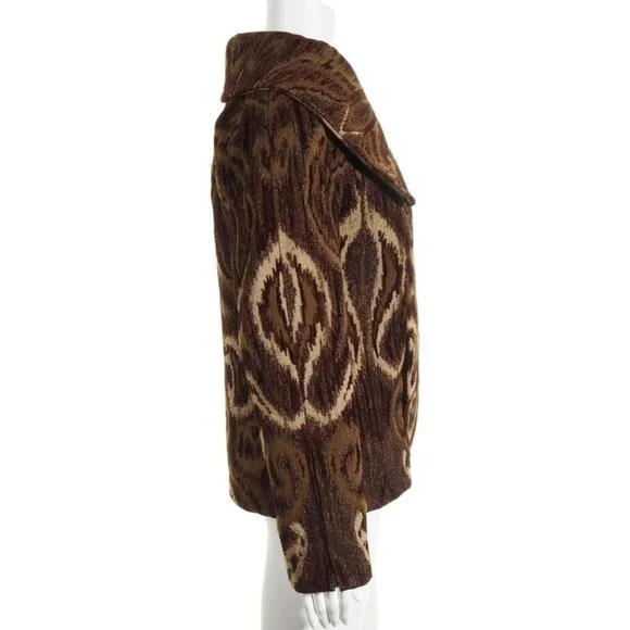 Brocade Womens Jacket S / M Lined Brown Tan Shawl Collar Hand Taylored - Picture 7 of 12